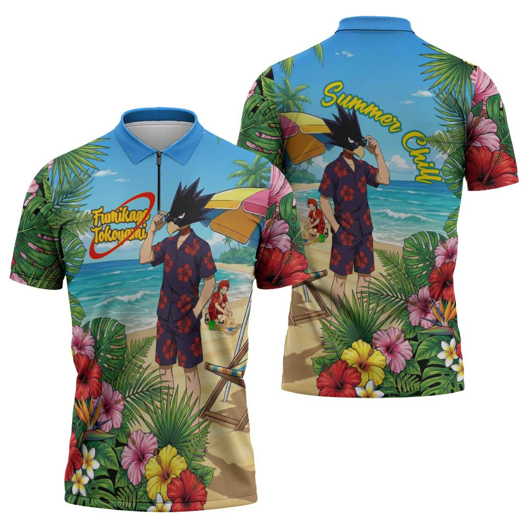 Fumikage Tokoyami Summer Chill Zipper Polo Shirt Tropical Anime Beach Mood