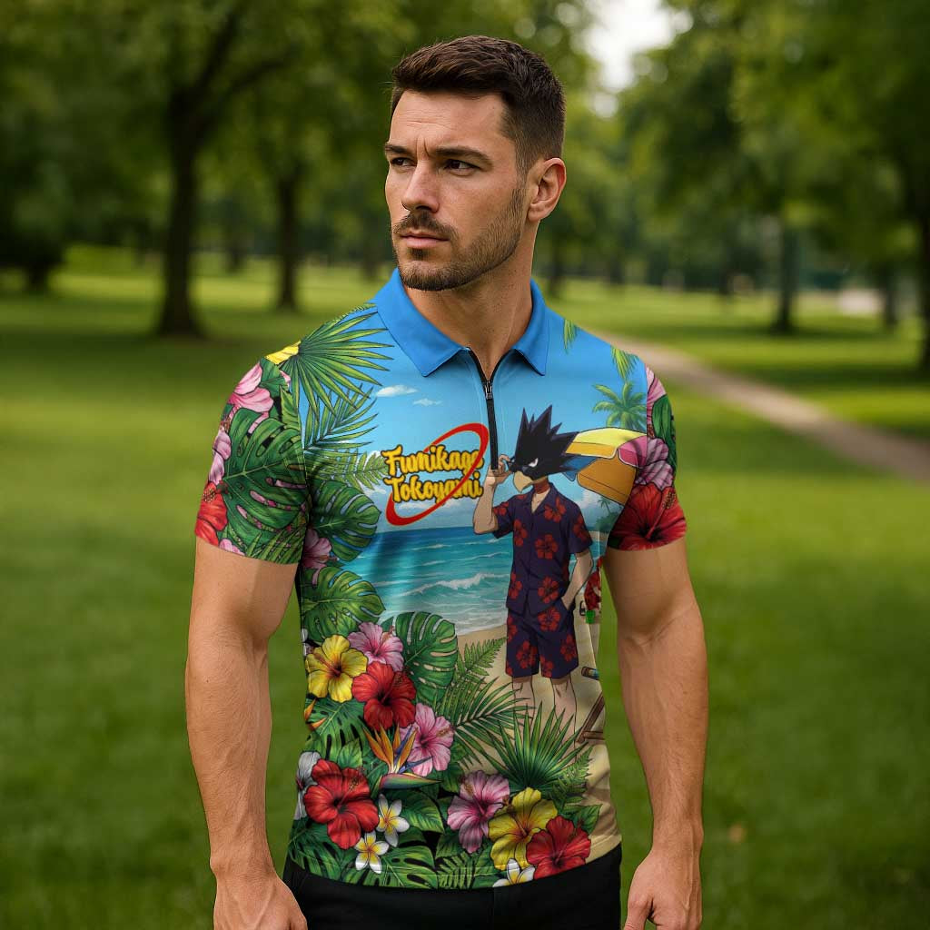 Fumikage Tokoyami Summer Chill Zipper Polo Shirt Tropical Anime Beach Mood