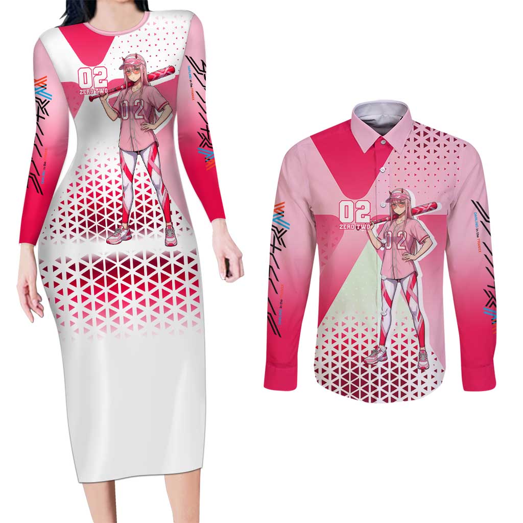 Zero Two Couples Matching Long Sleeve Bodycon Dress and Long Sleeve Button Shirt Retro Baseball Anime Style