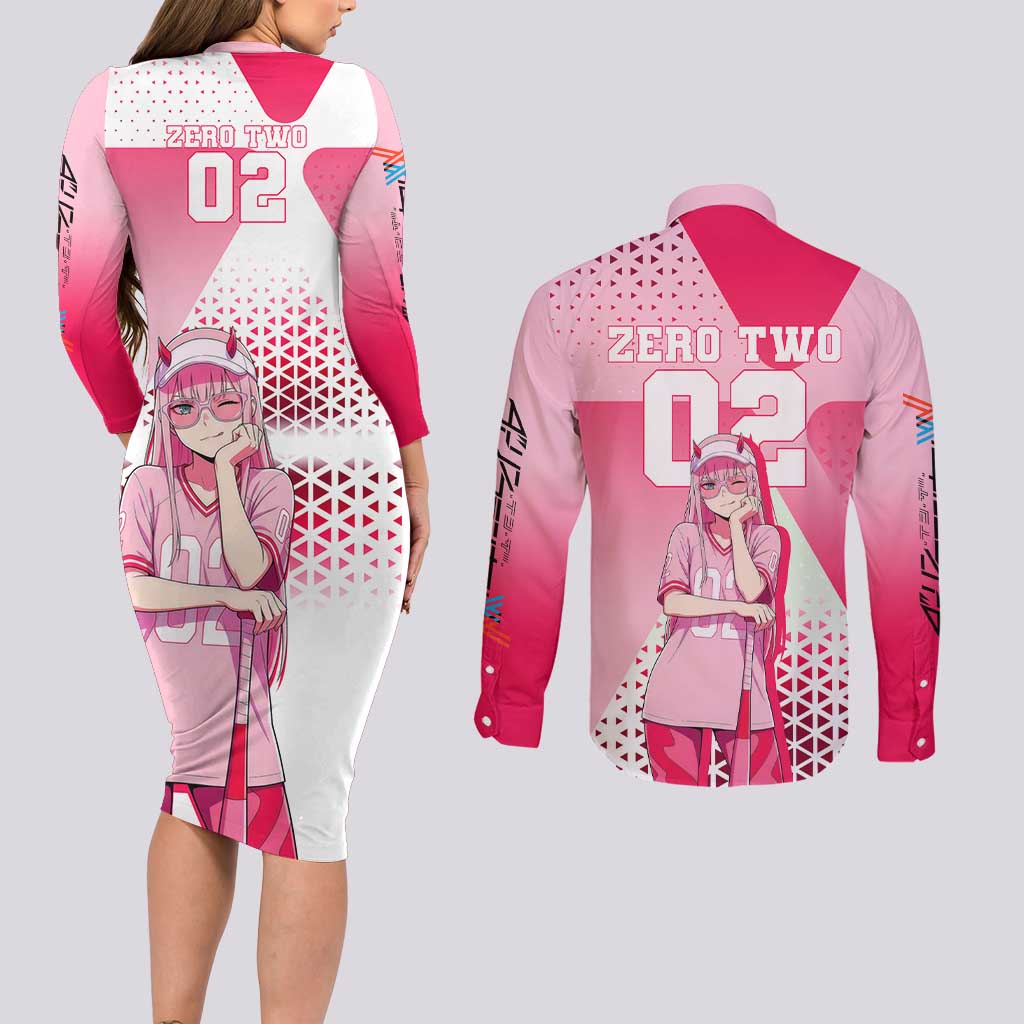Zero Two Couples Matching Long Sleeve Bodycon Dress and Long Sleeve Button Shirt Retro Baseball Anime Style