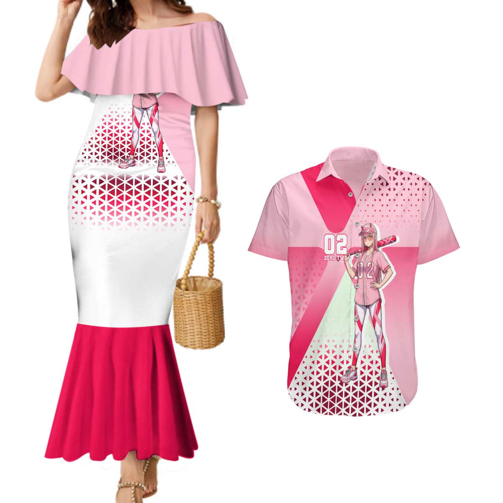 Zero Two Couples Matching Mermaid Dress and Hawaiian Shirt Retro Baseball Anime Style