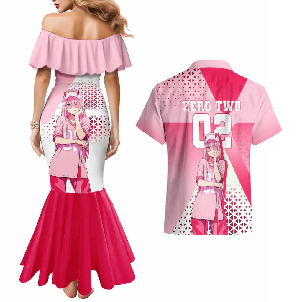 Zero Two Couples Matching Mermaid Dress and Hawaiian Shirt Retro Baseball Anime Style