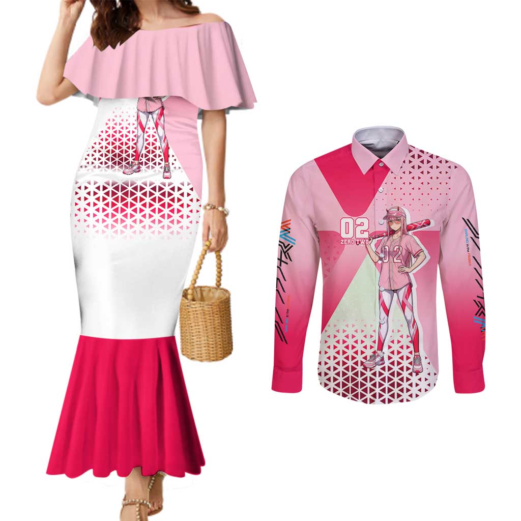 Zero Two Couples Matching Mermaid Dress and Long Sleeve Button Shirt Retro Baseball Anime Style