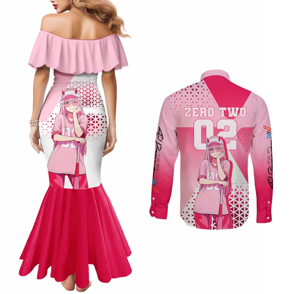 Zero Two Couples Matching Mermaid Dress and Long Sleeve Button Shirt Retro Baseball Anime Style