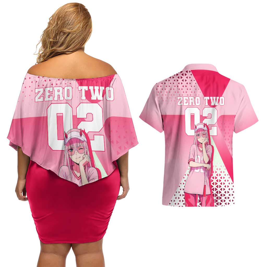 Zero Two Couples Matching Off Shoulder Short Dress and Hawaiian Shirt Retro Baseball Anime Style
