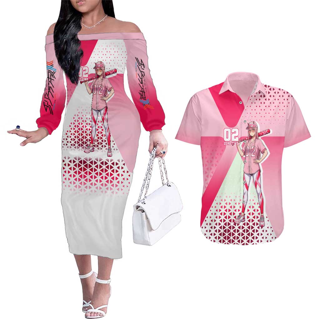 Zero Two Couples Matching Off The Shoulder Long Sleeve Dress and Hawaiian Shirt Retro Baseball Anime Style