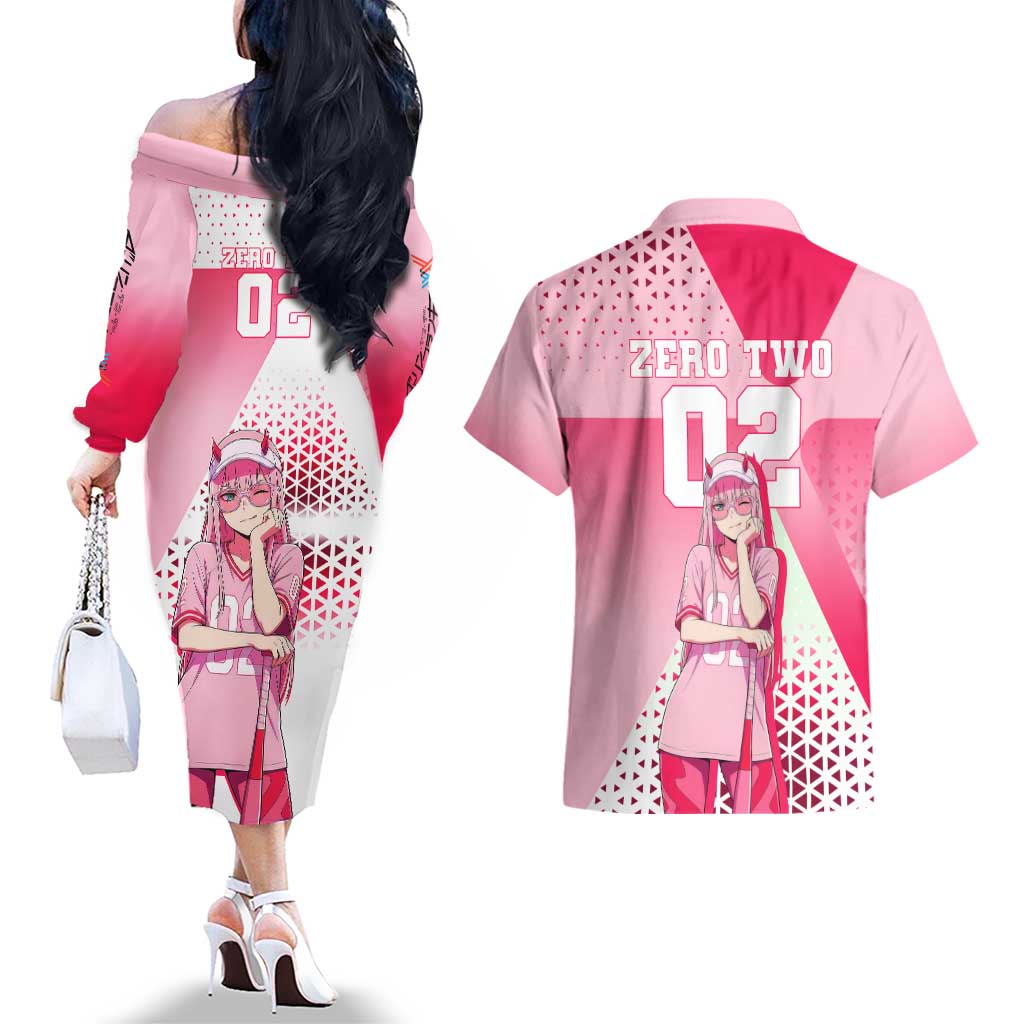 Zero Two Couples Matching Off The Shoulder Long Sleeve Dress and Hawaiian Shirt Retro Baseball Anime Style