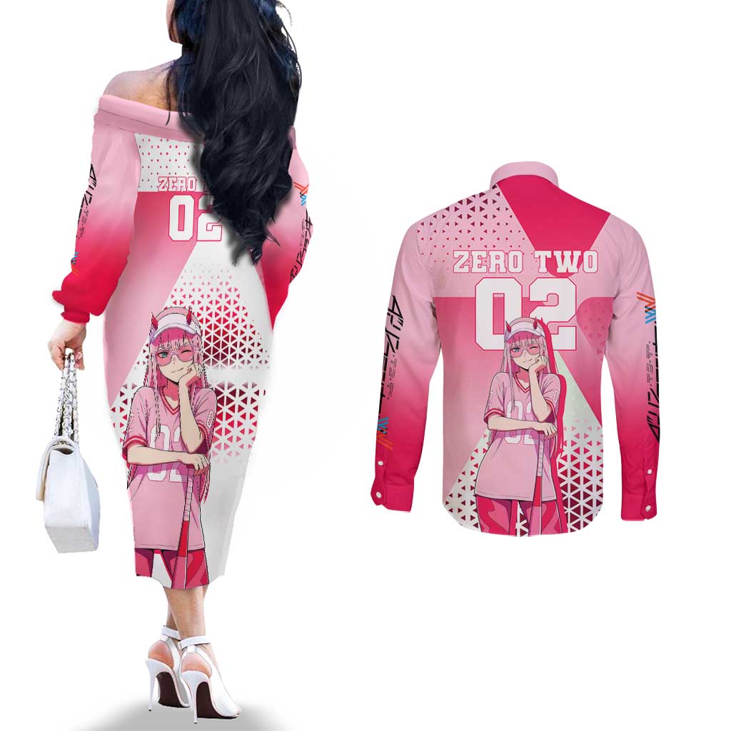 Zero Two Couples Matching Off The Shoulder Long Sleeve Dress and Long Sleeve Button Shirt Retro Baseball Anime Style