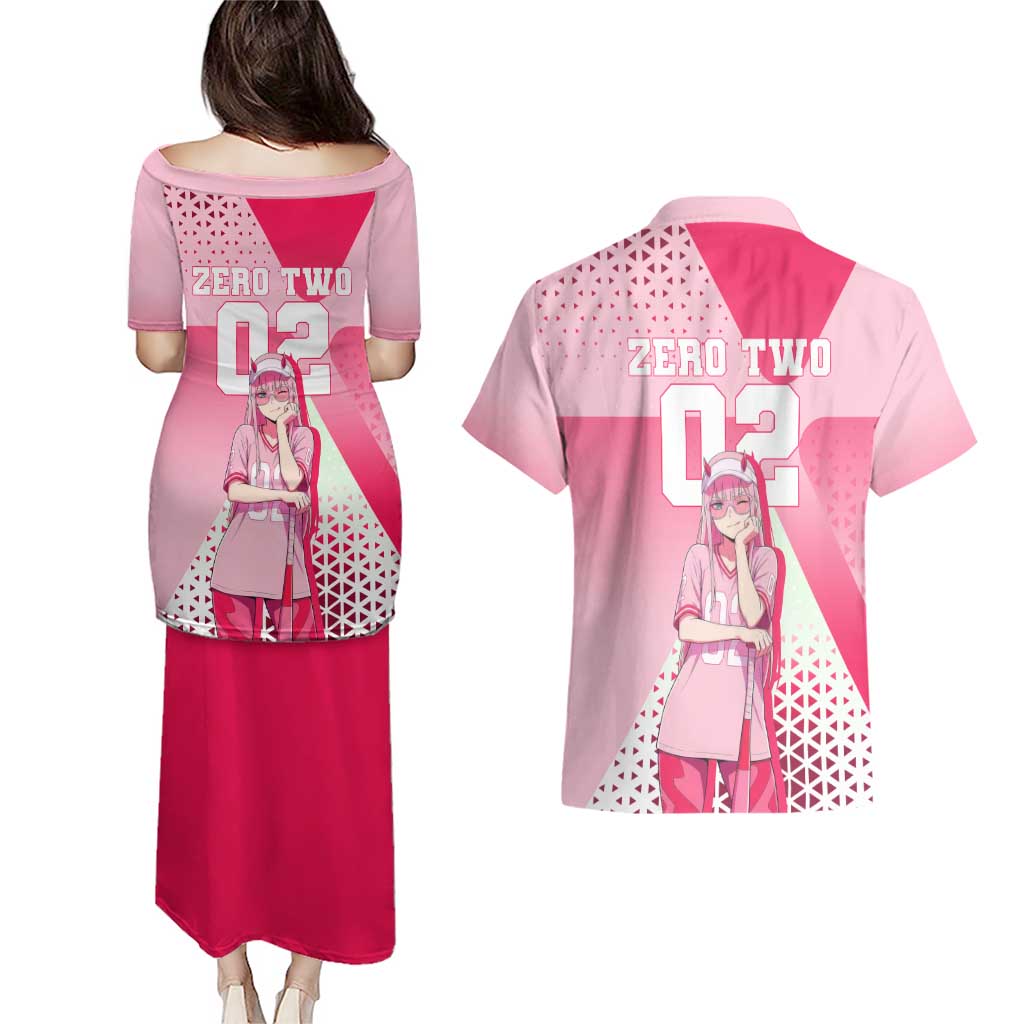 Zero Two Couples Matching Puletasi and Hawaiian Shirt Retro Baseball Anime Style