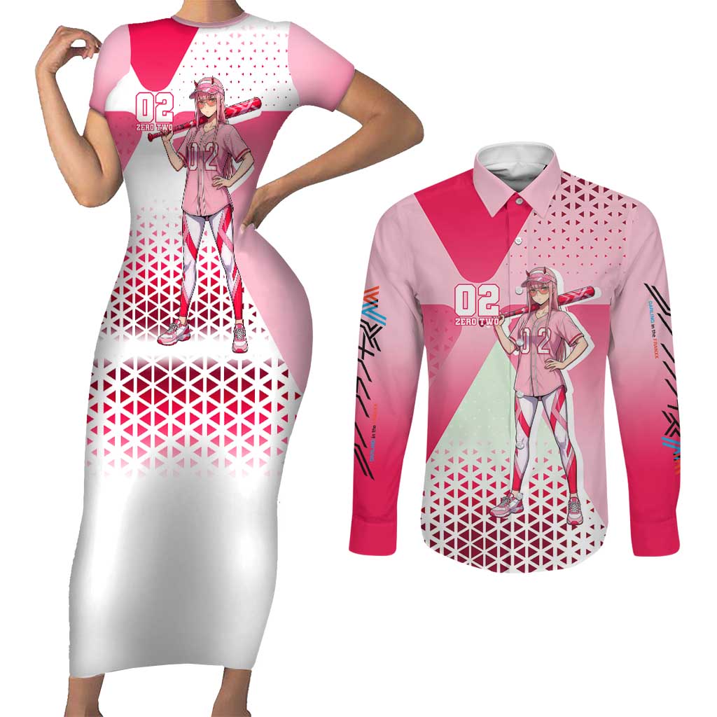 Zero Two Couples Matching Short Sleeve Bodycon Dress and Long Sleeve Button Shirt Retro Baseball Anime Style