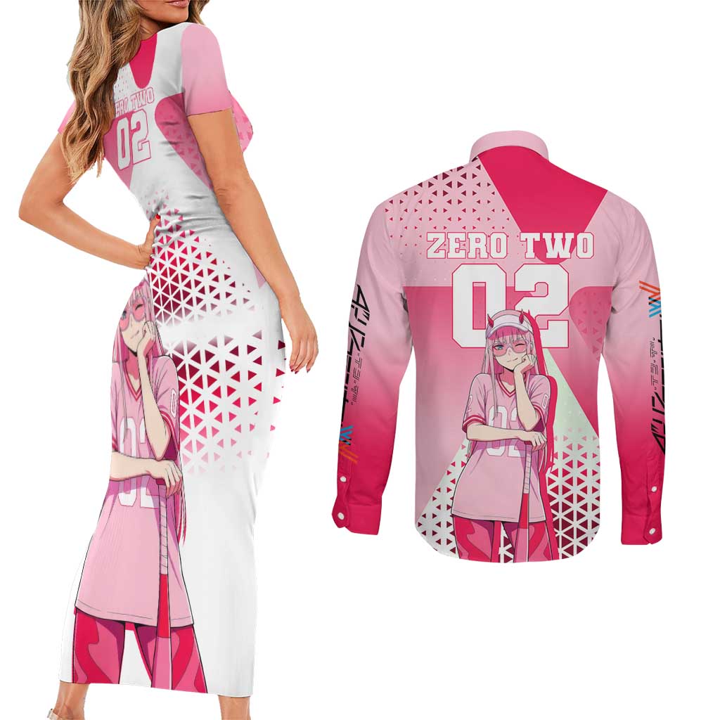 Zero Two Couples Matching Short Sleeve Bodycon Dress and Long Sleeve Button Shirt Retro Baseball Anime Style