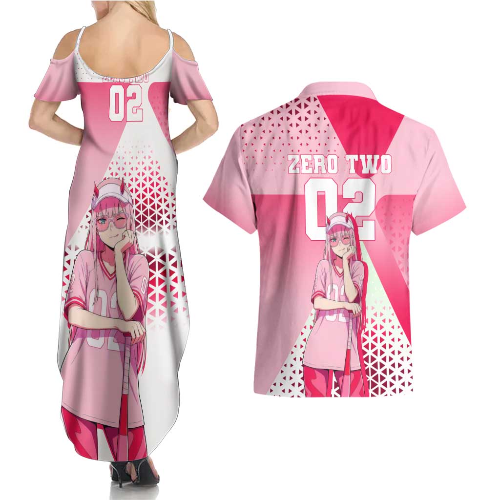 Zero Two Couples Matching Summer Maxi Dress and Hawaiian Shirt Retro Baseball Anime Style