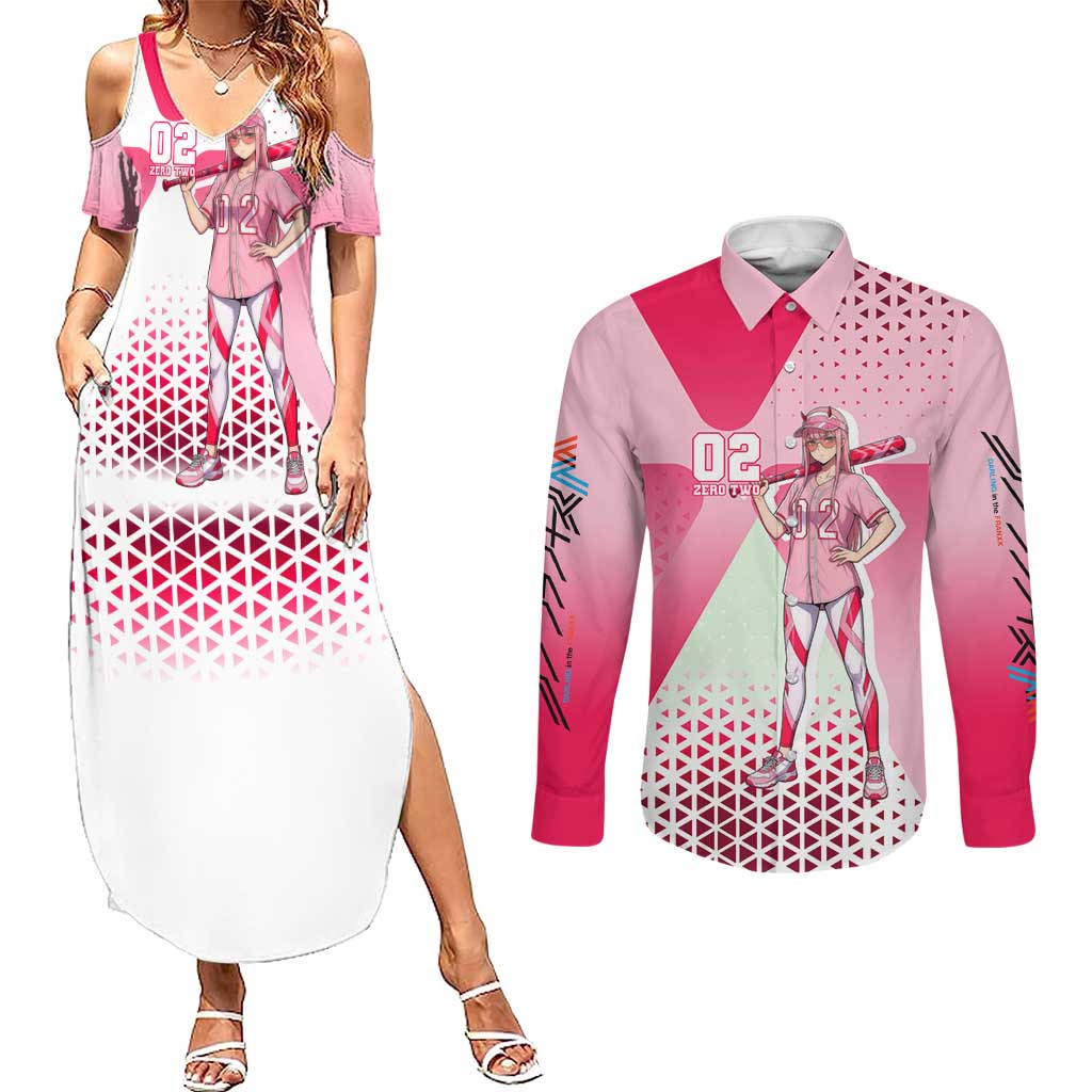 Zero Two Couples Matching Summer Maxi Dress and Long Sleeve Button Shirt Retro Baseball Anime Style