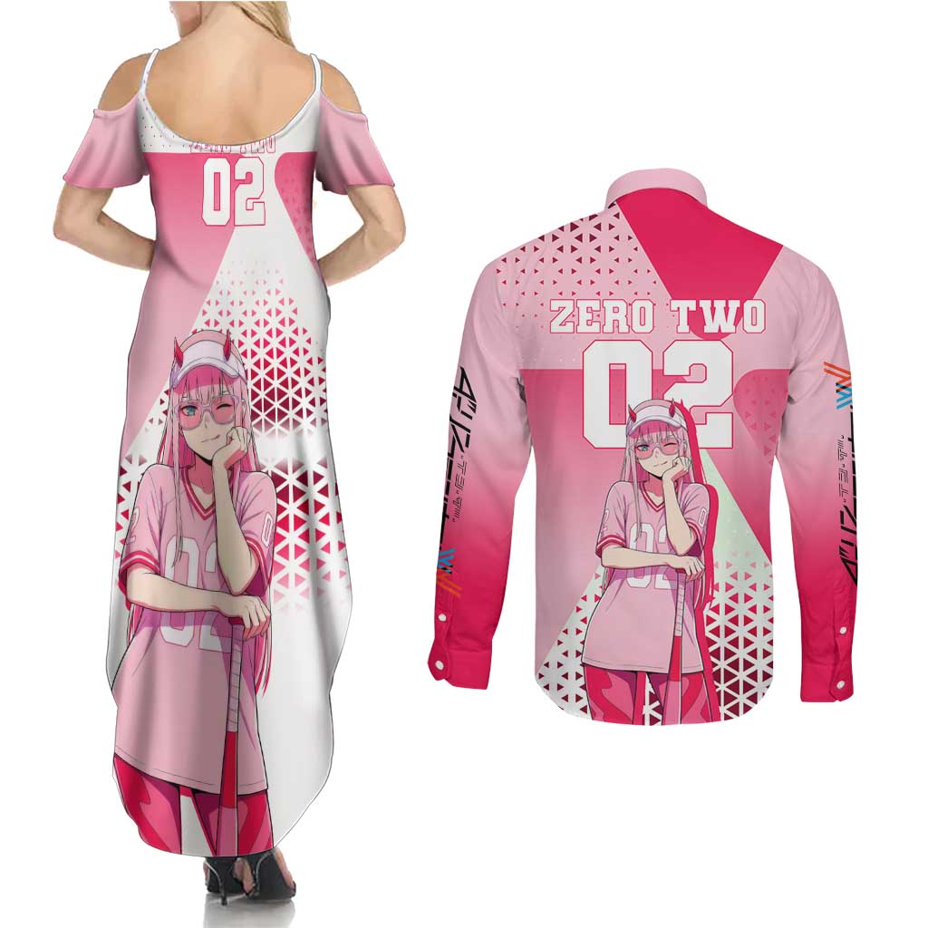 Zero Two Couples Matching Summer Maxi Dress and Long Sleeve Button Shirt Retro Baseball Anime Style