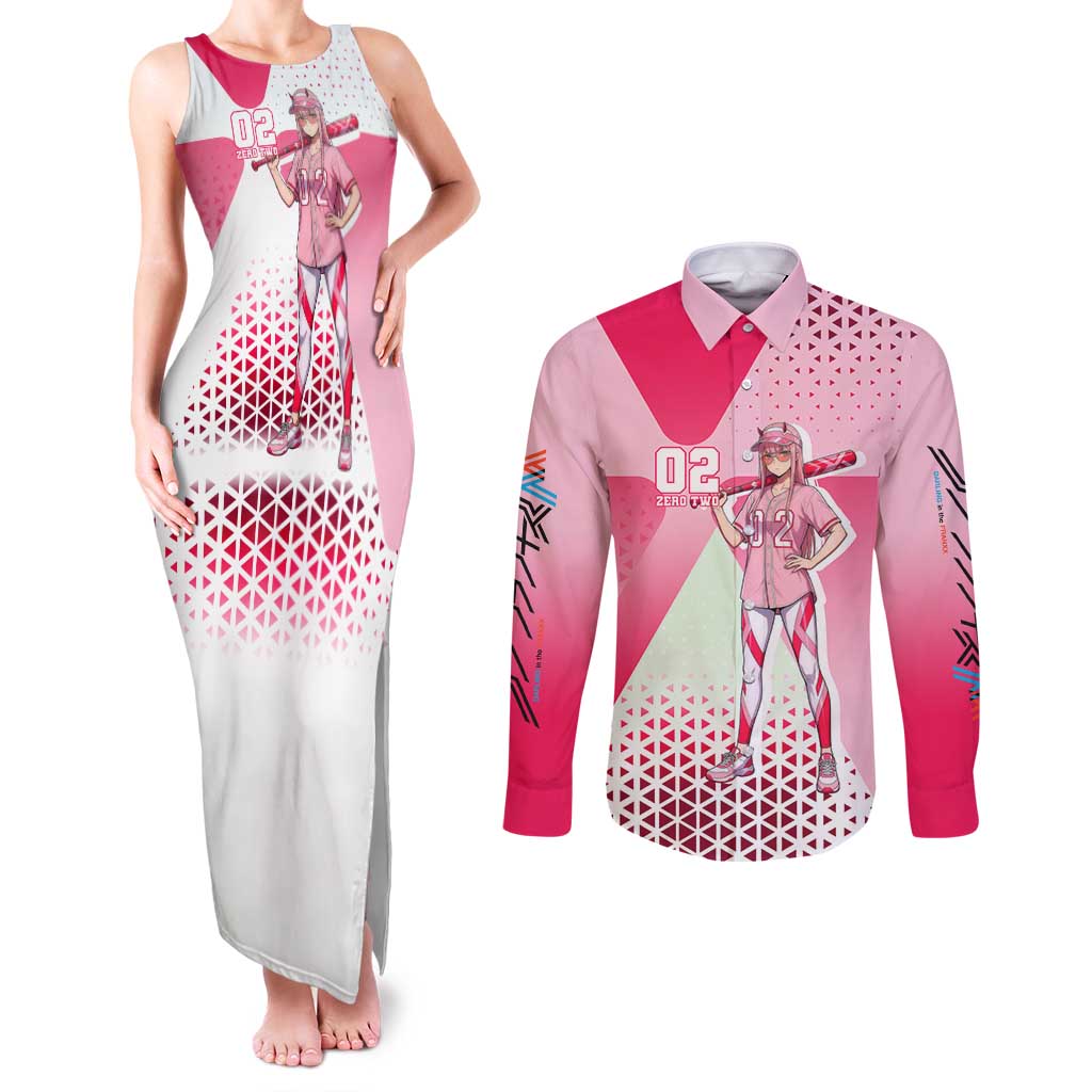 Zero Two Couples Matching Tank Maxi Dress and Long Sleeve Button Shirt Retro Baseball Anime Style