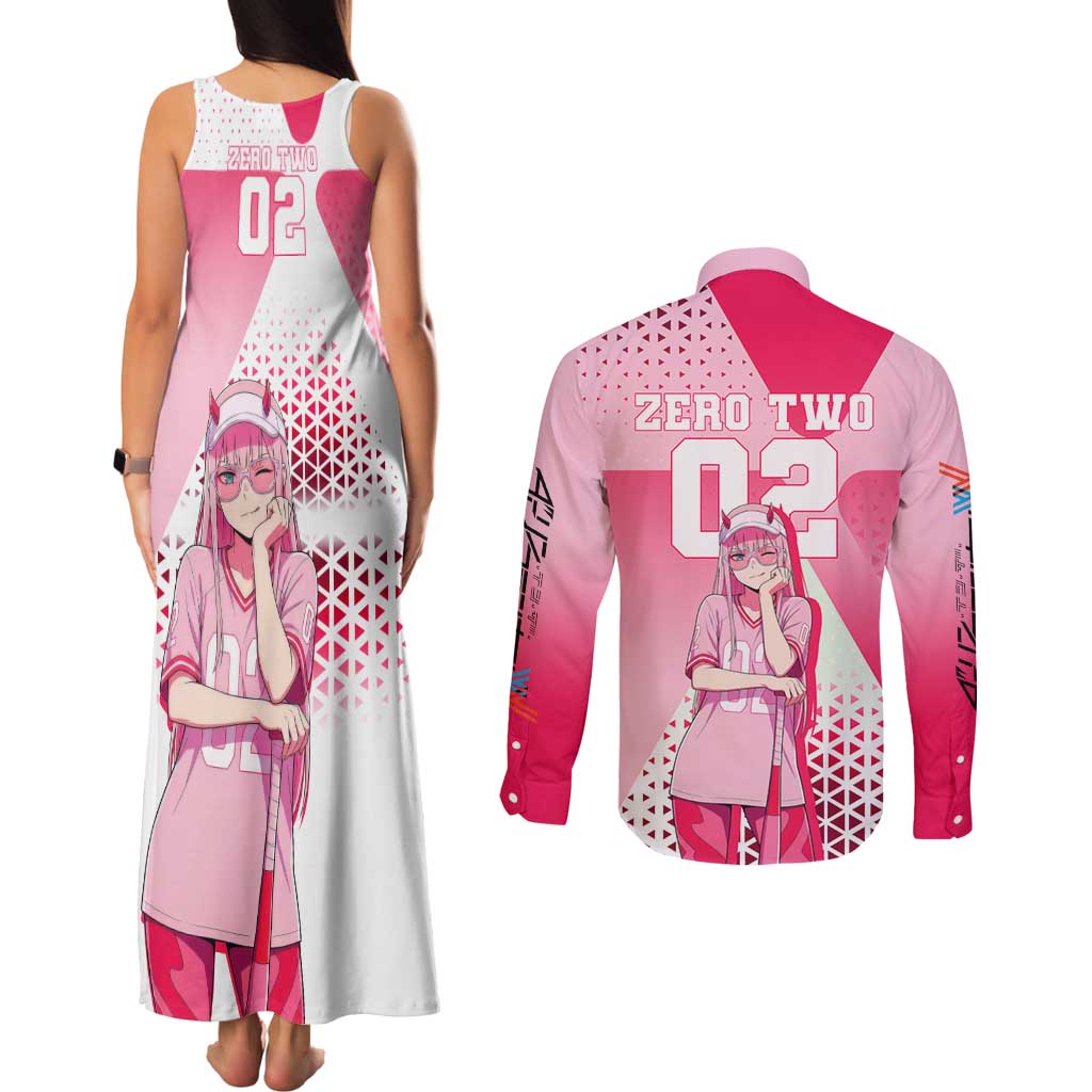 Zero Two Couples Matching Tank Maxi Dress and Long Sleeve Button Shirt Retro Baseball Anime Style