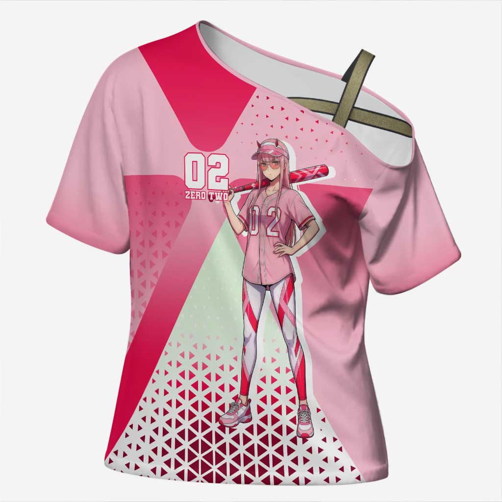 Zero Two Cross Shoulder Shirt Retro Baseball Anime Style