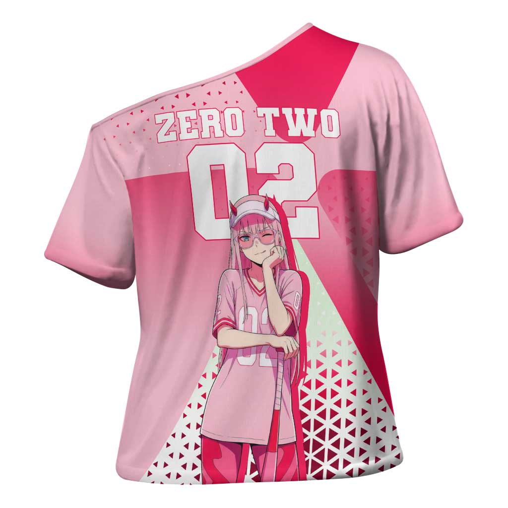 Zero Two Cross Shoulder Shirt Retro Baseball Anime Style