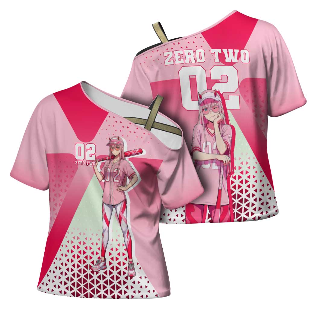 Zero Two Cross Shoulder Shirt Retro Baseball Anime Style