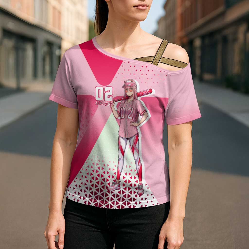 Zero Two Cross Shoulder Shirt Retro Baseball Anime Style