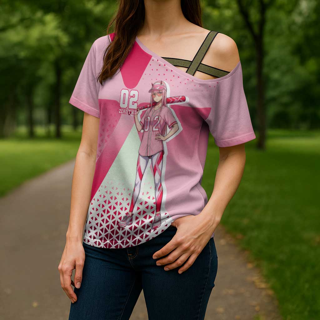 Zero Two Cross Shoulder Shirt Retro Baseball Anime Style