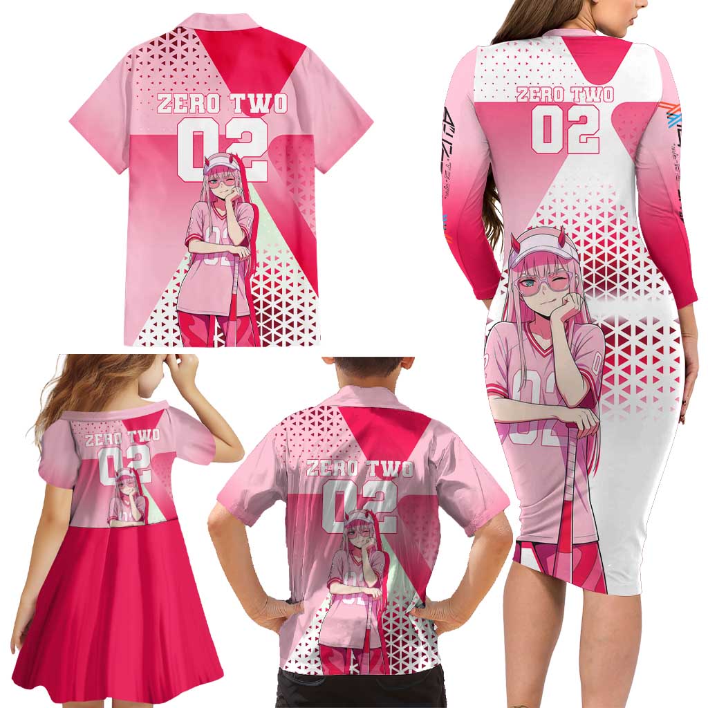 Zero Two Family Matching Long Sleeve Bodycon Dress and Hawaiian Shirt Retro Baseball Anime Style