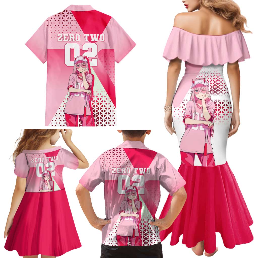 Zero Two Family Matching Mermaid Dress and Hawaiian Shirt Retro Baseball Anime Style