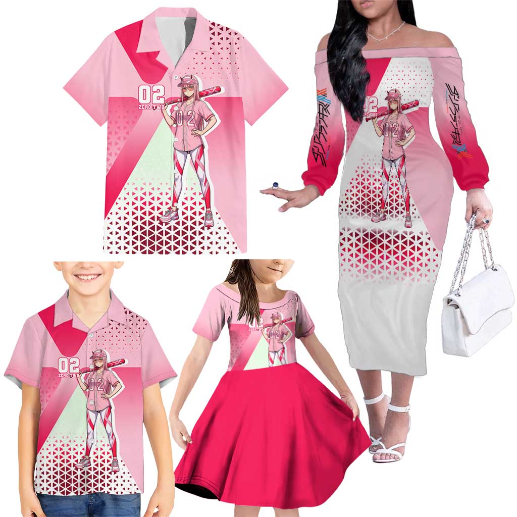 Zero Two Family Matching Off The Shoulder Long Sleeve Dress and Hawaiian Shirt Retro Baseball Anime Style
