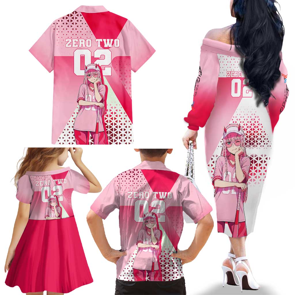 Zero Two Family Matching Off The Shoulder Long Sleeve Dress and Hawaiian Shirt Retro Baseball Anime Style