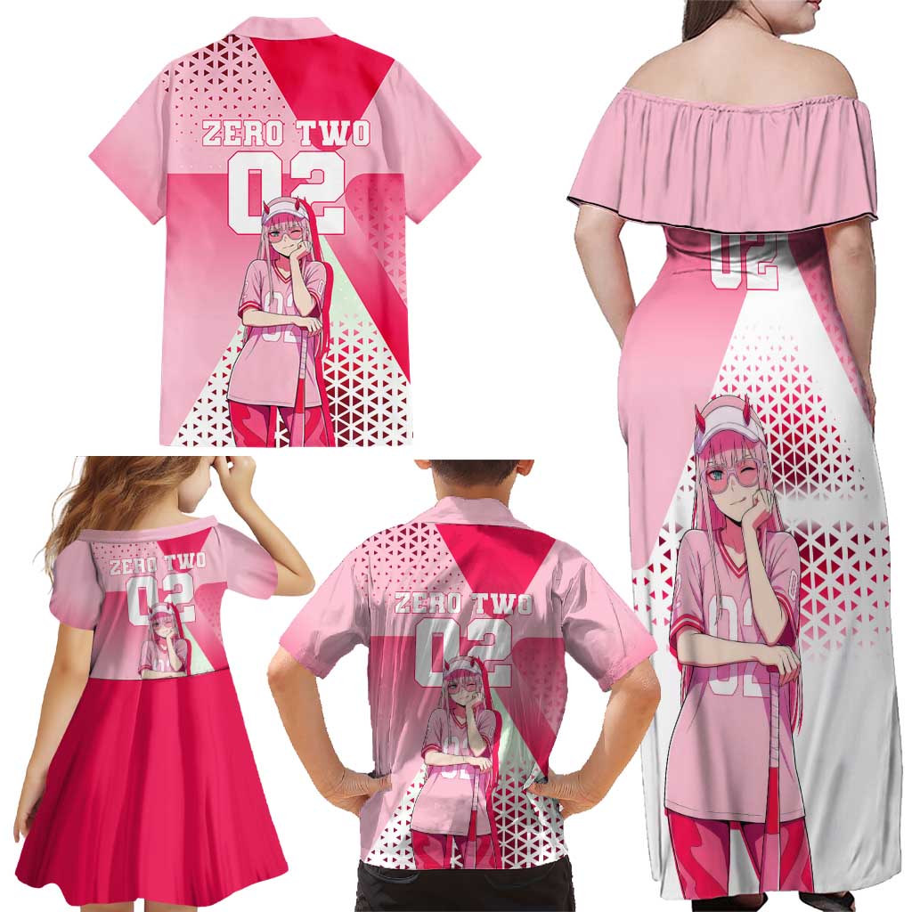 Zero Two Family Matching Off Shoulder Maxi Dress and Hawaiian Shirt Retro Baseball Anime Style