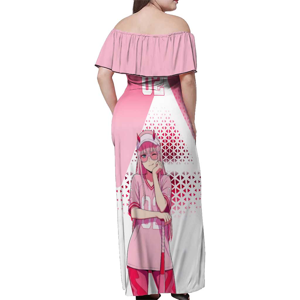 Zero Two Family Matching Off Shoulder Maxi Dress and Hawaiian Shirt Retro Baseball Anime Style