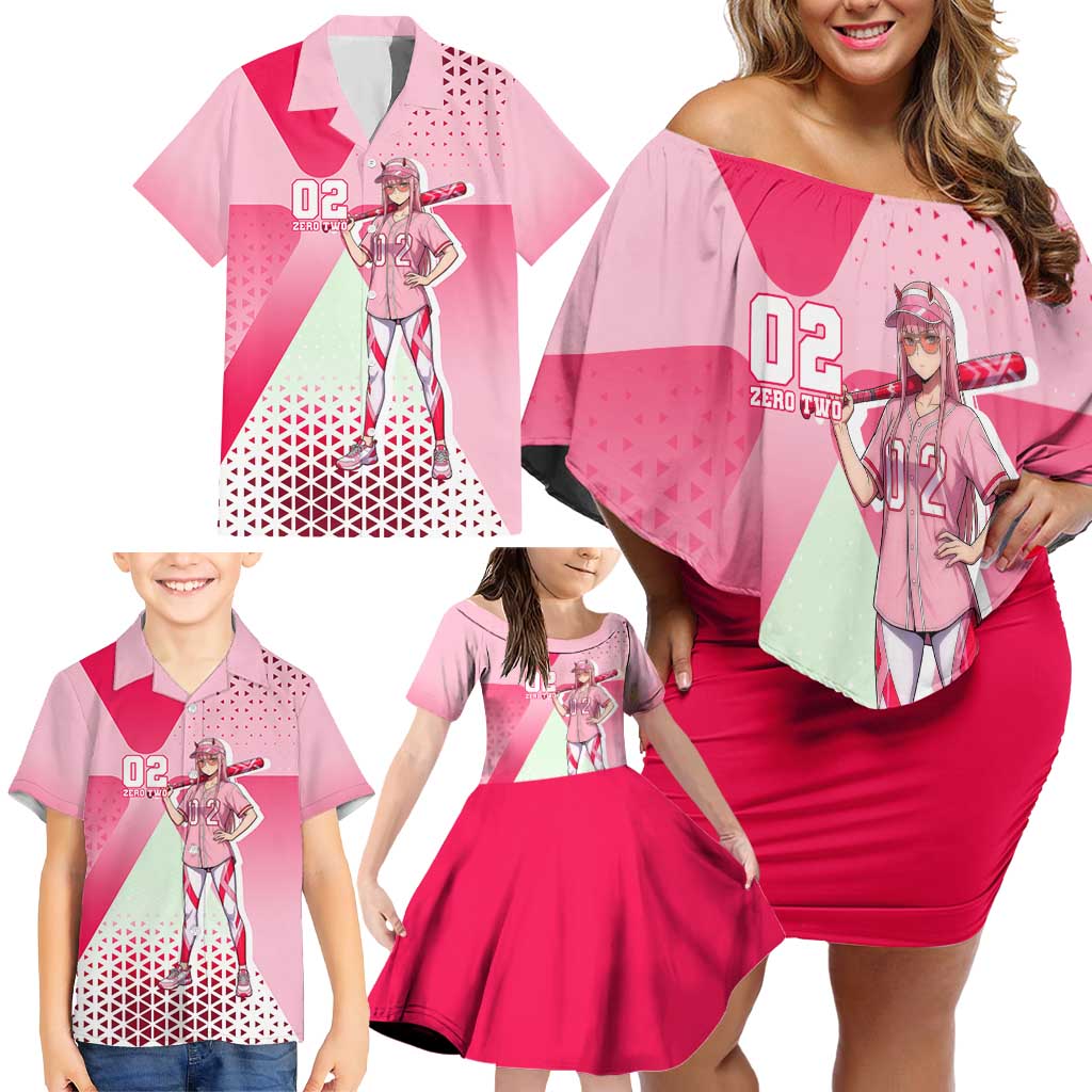 Zero Two Family Matching Off Shoulder Short Dress and Hawaiian Shirt Retro Baseball Anime Style