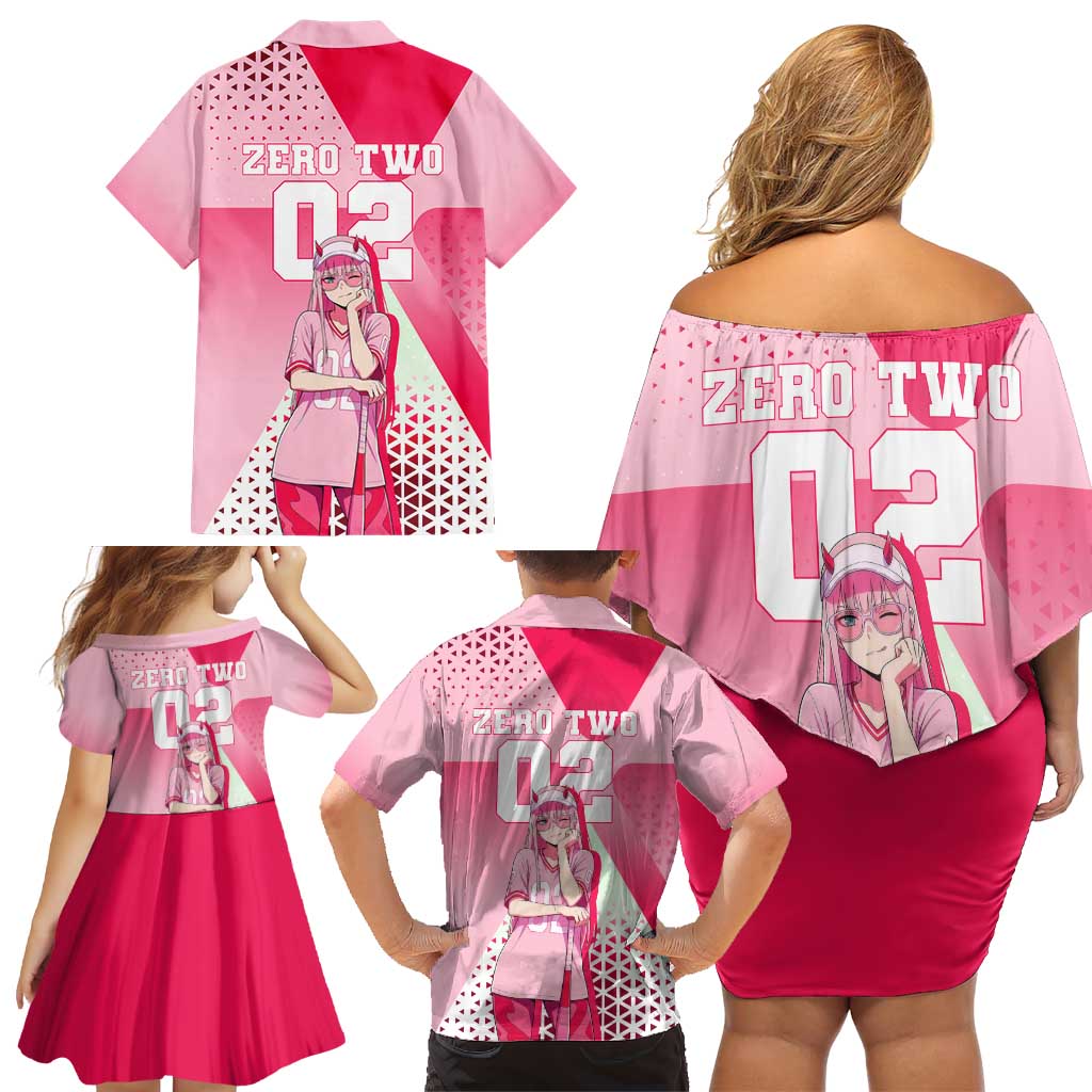 Zero Two Family Matching Off Shoulder Short Dress and Hawaiian Shirt Retro Baseball Anime Style