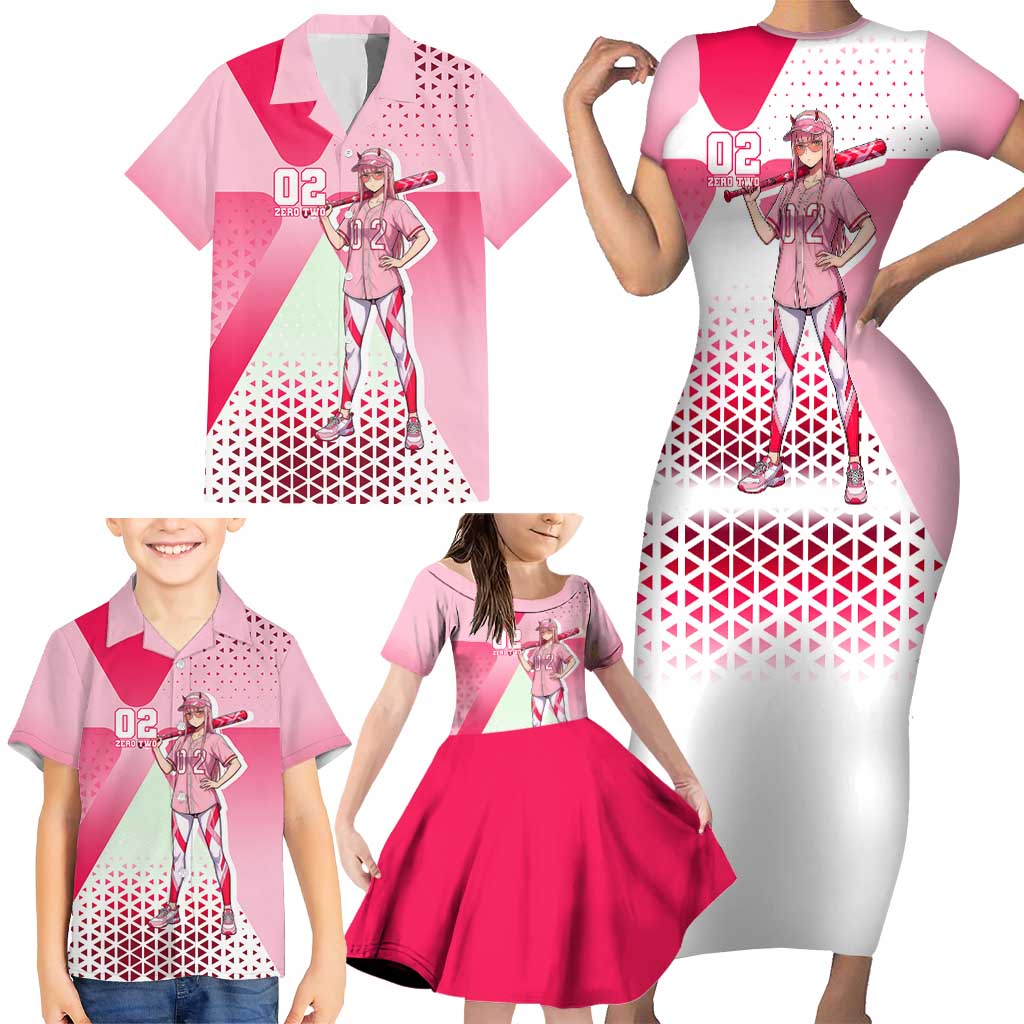 Zero Two Family Matching Short Sleeve Bodycon Dress and Hawaiian Shirt Retro Baseball Anime Style