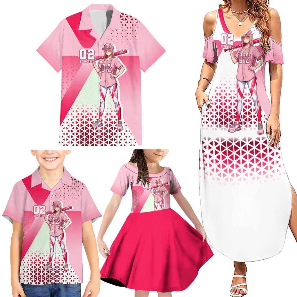 Zero Two Family Matching Summer Maxi Dress and Hawaiian Shirt Retro Baseball Anime Style
