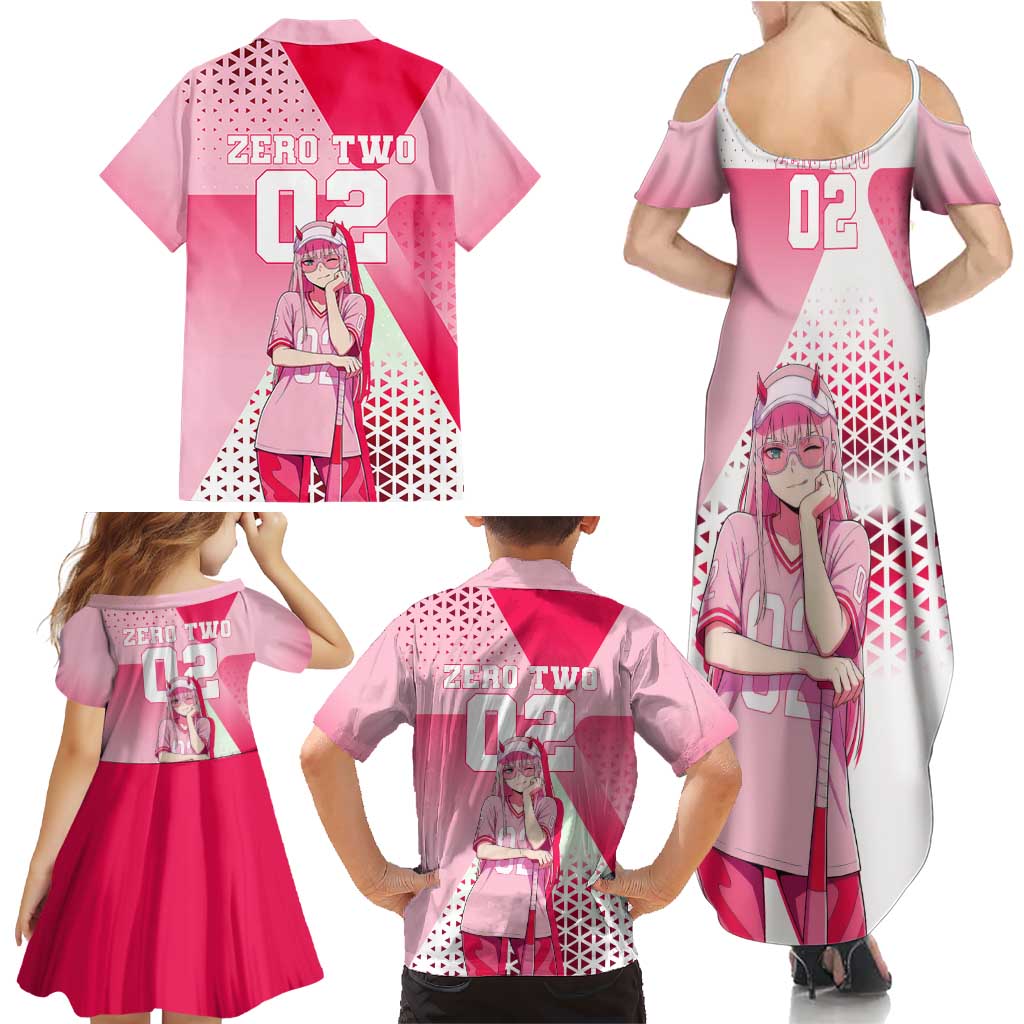 Zero Two Family Matching Summer Maxi Dress and Hawaiian Shirt Retro Baseball Anime Style