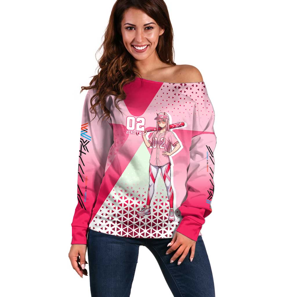 Zero Two Off Shoulder Sweater Retro Baseball Anime Style