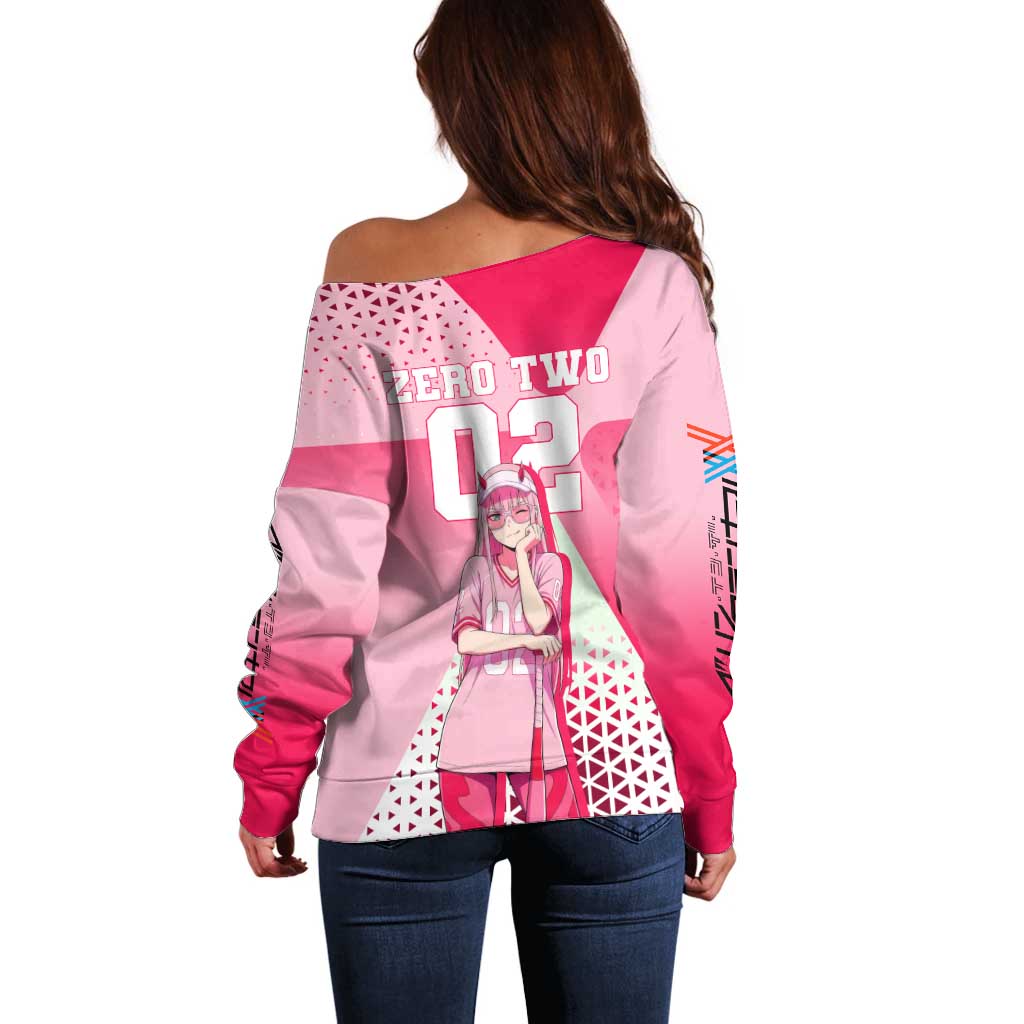 Zero Two Off Shoulder Sweater Retro Baseball Anime Style