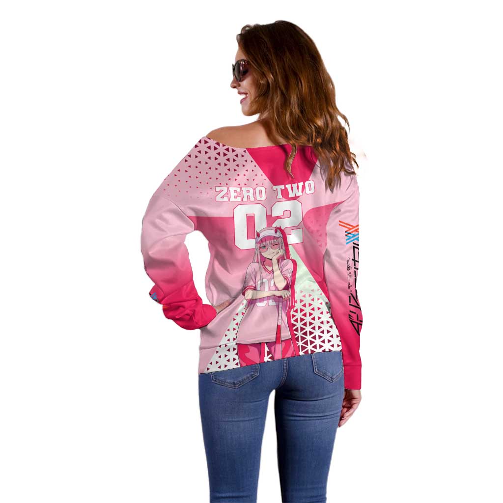 Zero Two Off Shoulder Sweater Retro Baseball Anime Style