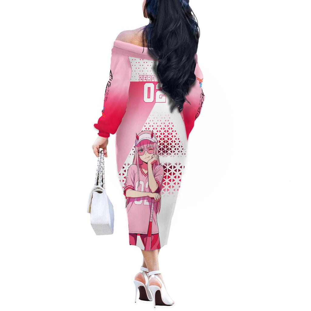 Zero Two Off The Shoulder Long Sleeve Dress Retro Baseball Anime Style