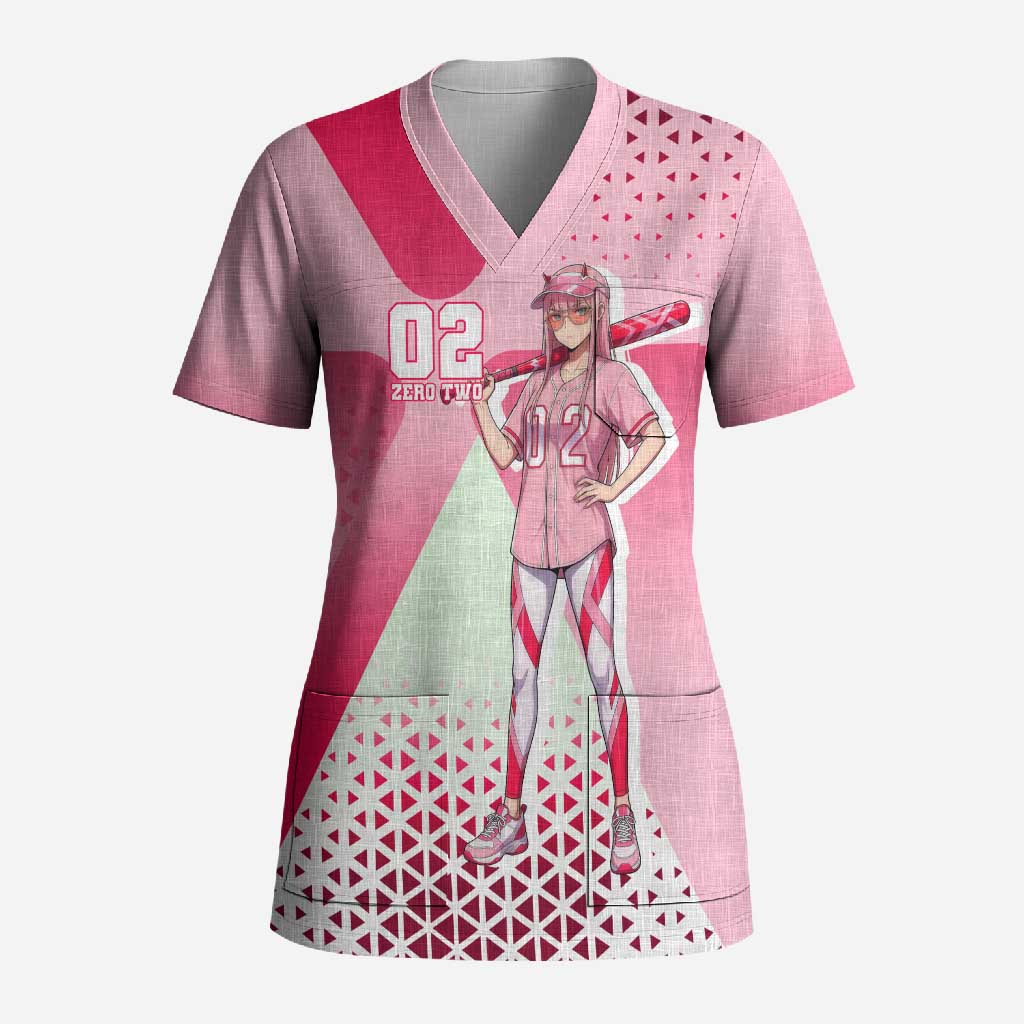 Zero Two Scrub Top Retro Baseball Anime Style