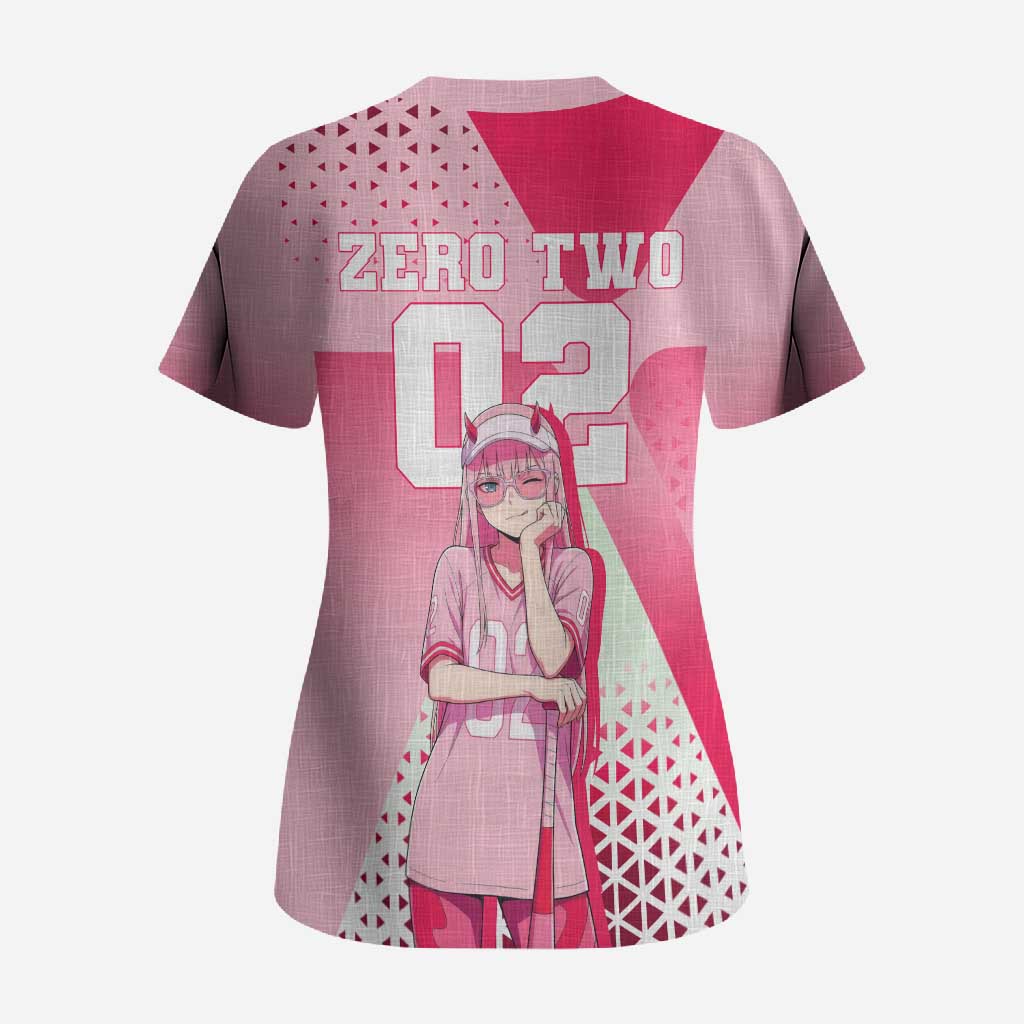 Zero Two Scrub Top Retro Baseball Anime Style