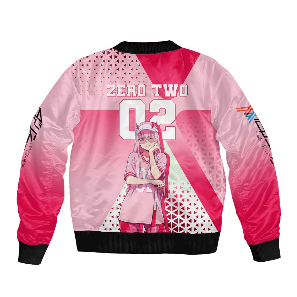 Zero Two Sleeve Zip Bomber Jacket Retro Baseball Anime Style