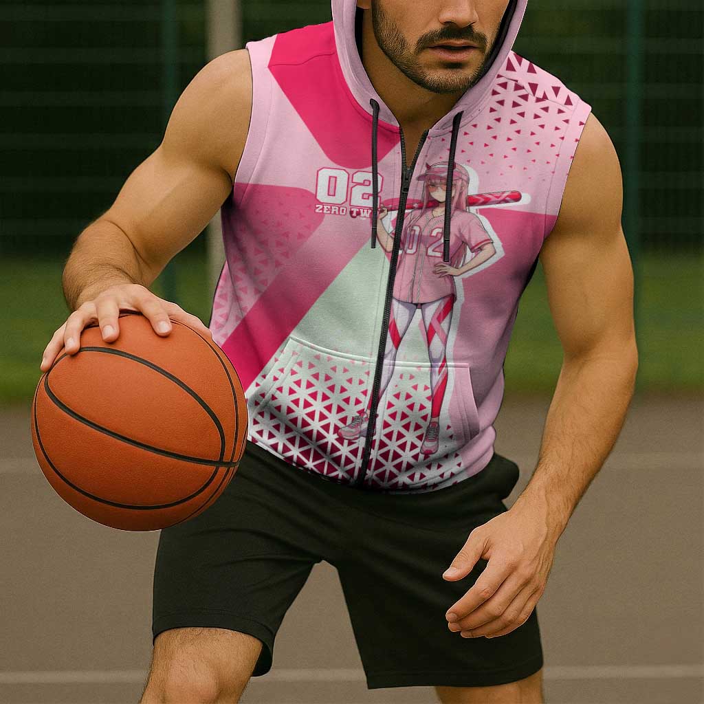 Zero Two Sleeveless Zip Hoodie Retro Baseball Anime Style