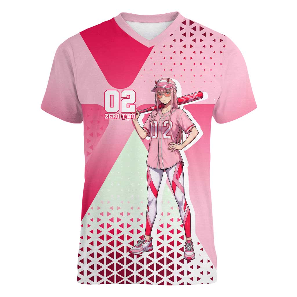 Zero Two Women V-Neck T-Shirt Retro Baseball Anime Style