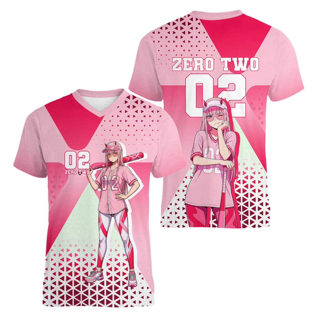 Zero Two Women V-Neck T-Shirt Retro Baseball Anime Style