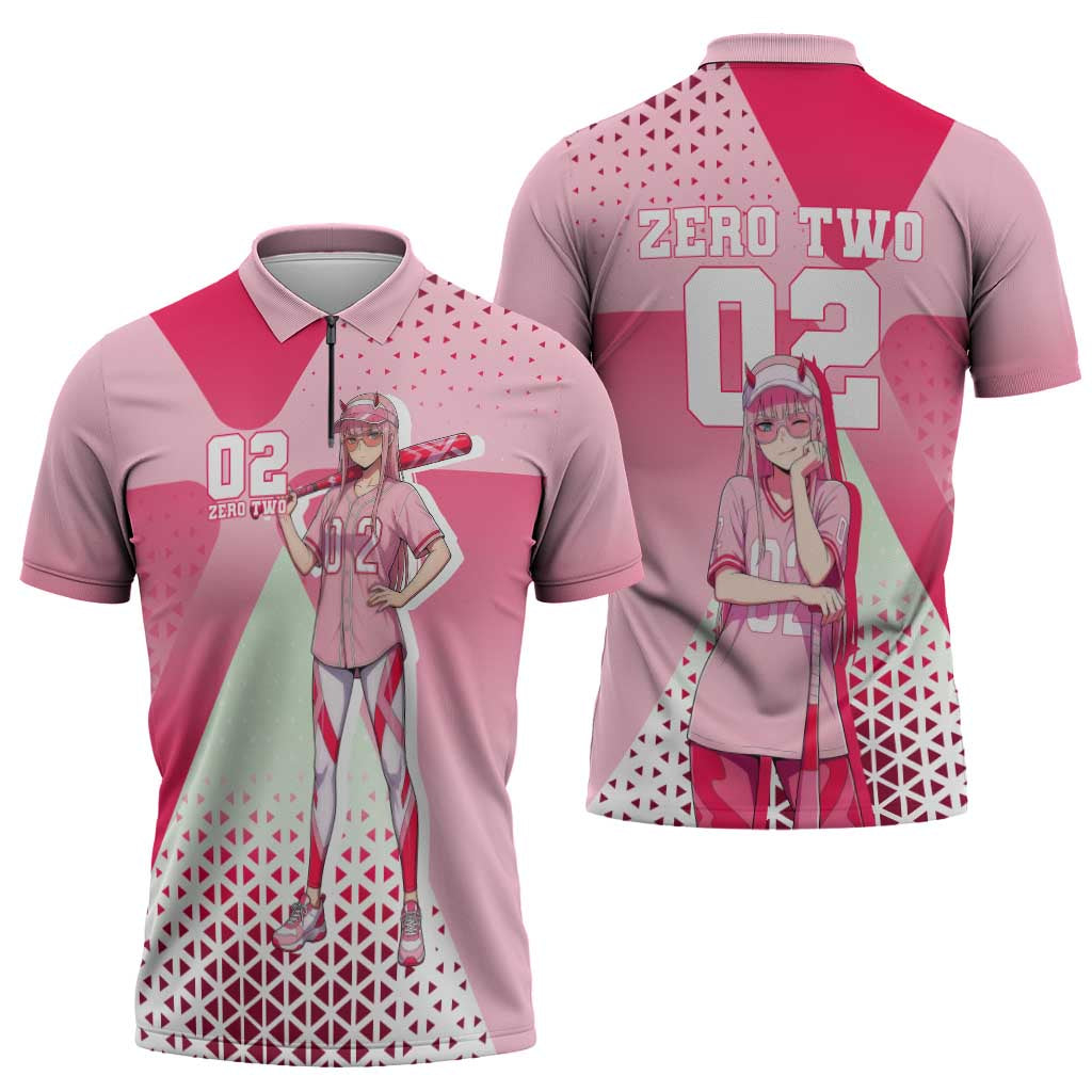 Zero Two Zipper Polo Shirt Retro Baseball Anime Style