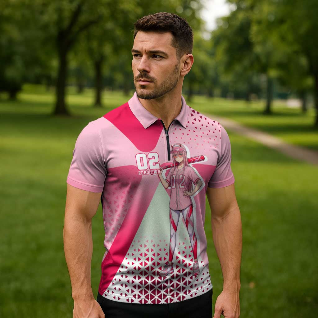 Zero Two Zipper Polo Shirt Retro Baseball Anime Style