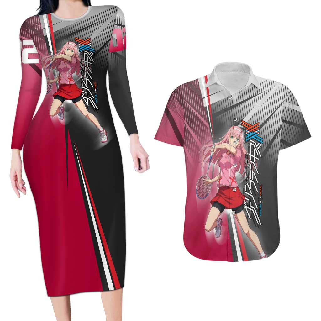 Zero Two Couples Matching Long Sleeve Bodycon Dress and Hawaiian Shirt Sci-Fi Anime Sports Crossover Style