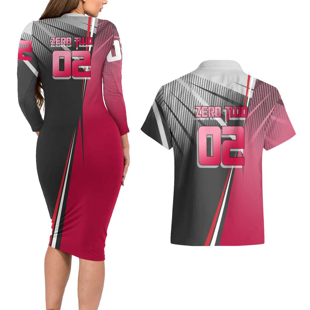 Zero Two Couples Matching Long Sleeve Bodycon Dress and Hawaiian Shirt Sci-Fi Anime Sports Crossover Style